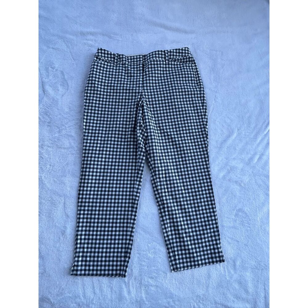 Talbots Perfect Crop Pant Curvy, Size 12, Checkered Blue Gingham Cotton Blend